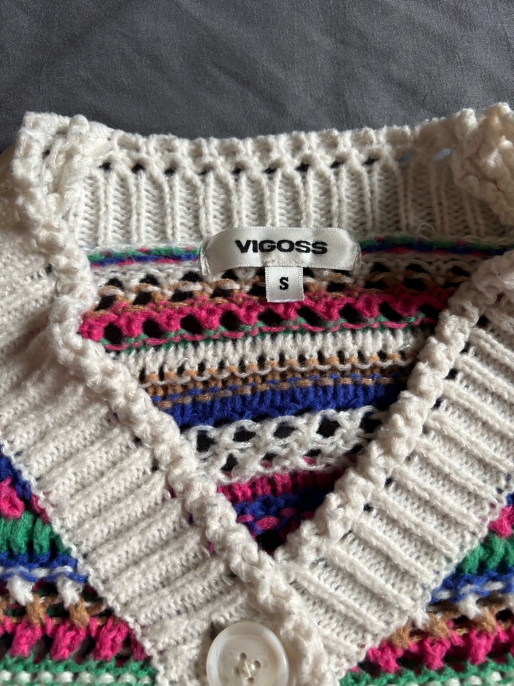 Vigoss Multicolor Striped Open-Knit V-Neck Cardigan - Picture 3 of 15